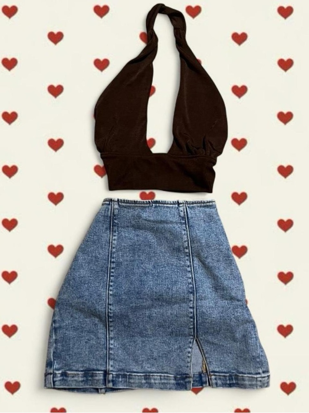 PacSun Blue Denim Skirt with Brown Contrast Stitching